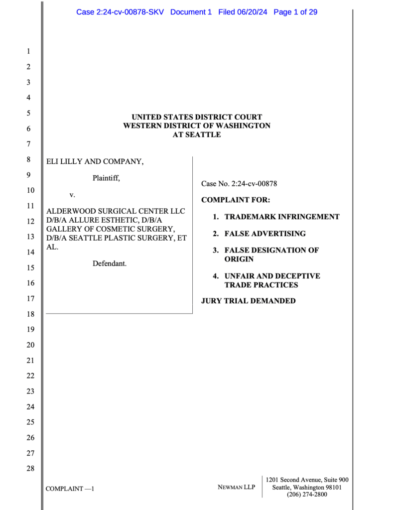 Eli Lilly and Company v Alderwood Surgical Center LLC dba Allure ...