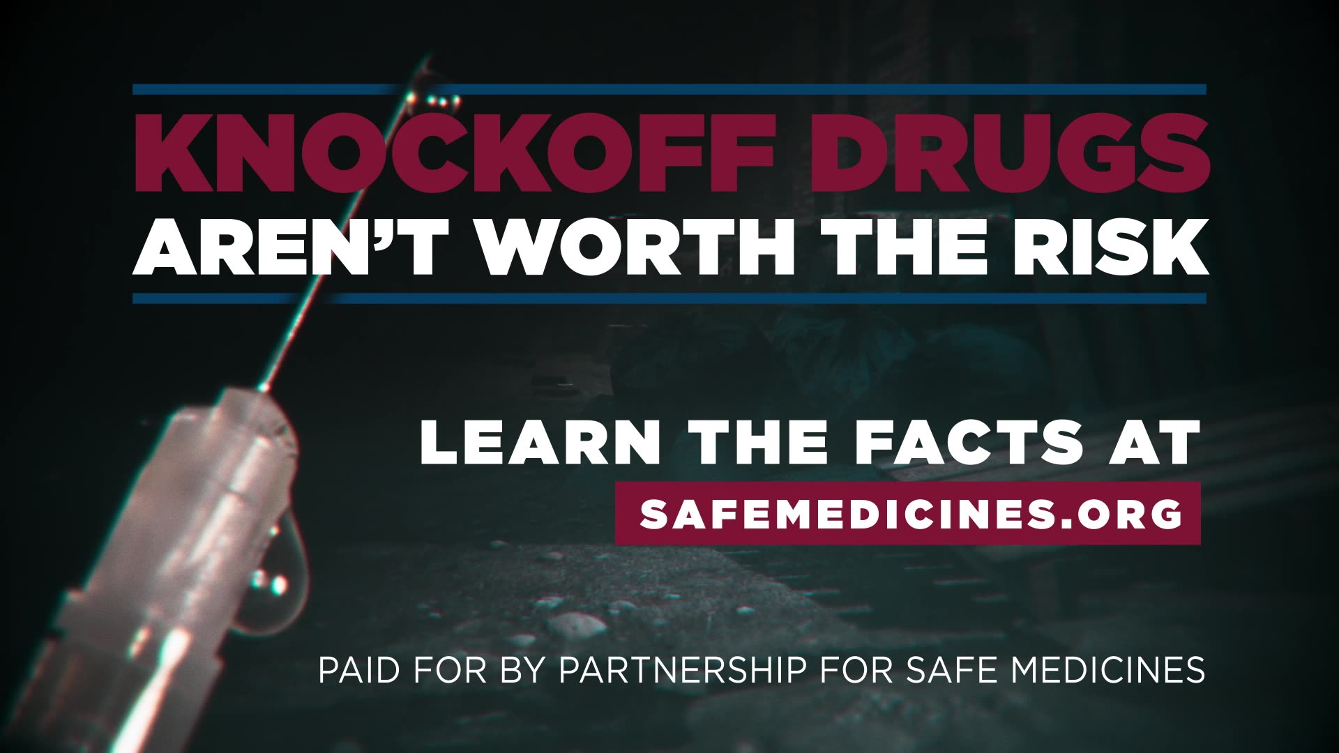 Still from ad that says "Knock off drugs aren't worth the risk"